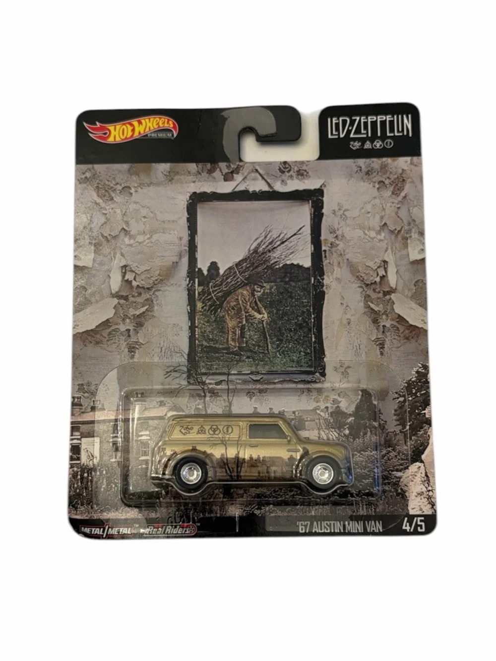 Led Zeppelin Hot Wheels '67 Austin Mini Van Toy Car -Metallic Gold with Graphics